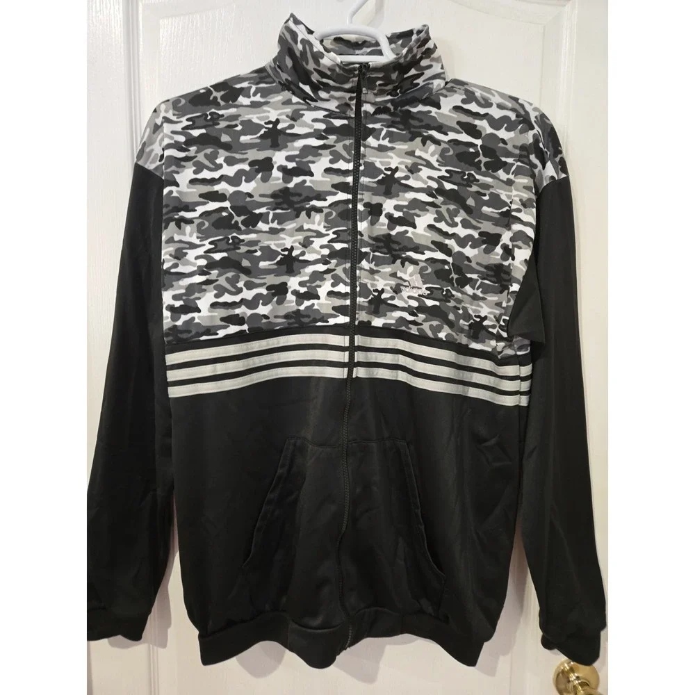 Mens Adidas Essentials Camo Tricot Full Zip Jacket Black Gray White Chest 48